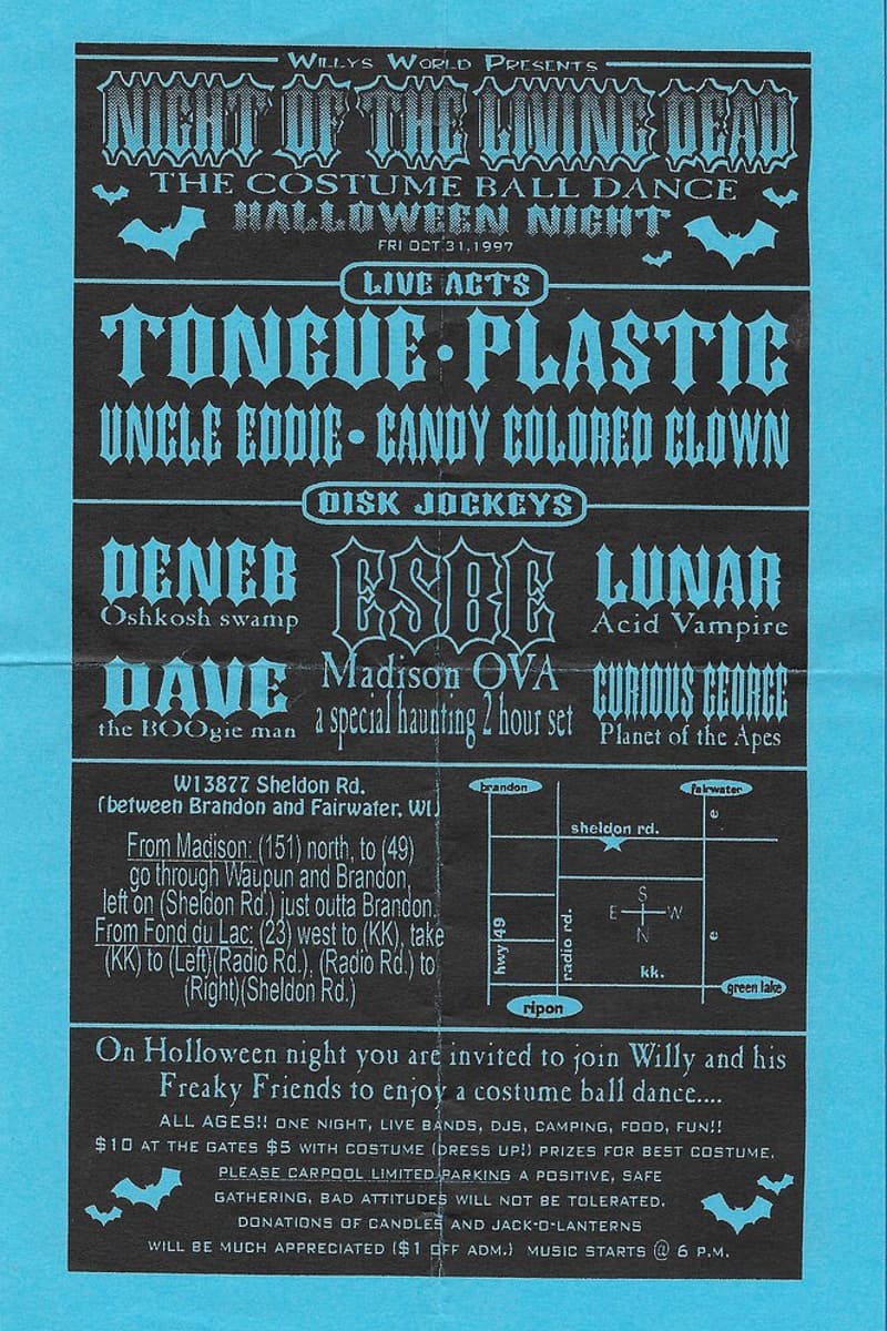 Lunar (Acid Vampire), CSBC (Madison OVA), Dave (the BOOgie man), Candy Colored Clown, Tongue - at Willy's World - between Brandon and Fairwater, WI - Oct 31, 1997