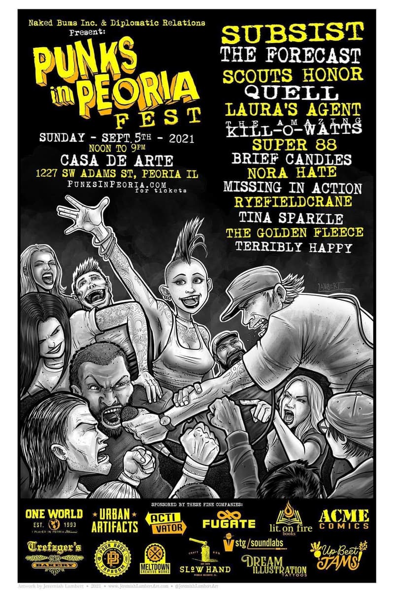 Ryefieldcrane, Tina Sparkle, The Amazing Kill-O-Watts, The Forecast, Quell - at Casa De Arte - Peoria, IL - Sep 5, 2021
