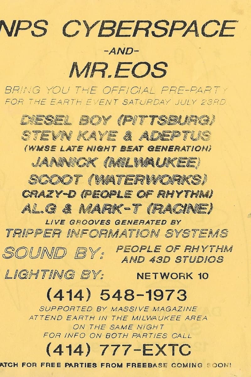 Crazy-D (People of Rhythm), Scoot (Waterworks), Diesel Boy (Pittsburgh), Al.G (Racine), Tripper Information Systems - at NPS Cyberspace - Milwaukee, WI