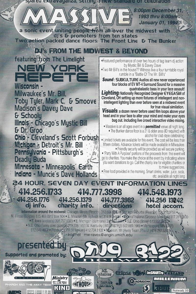 Smoove, Schooly, Davey Dave, Mark C, New York Repete - at The Front Line & The Bunker (two dance floors) - Milwaukee, WI - Dec 31, 1993