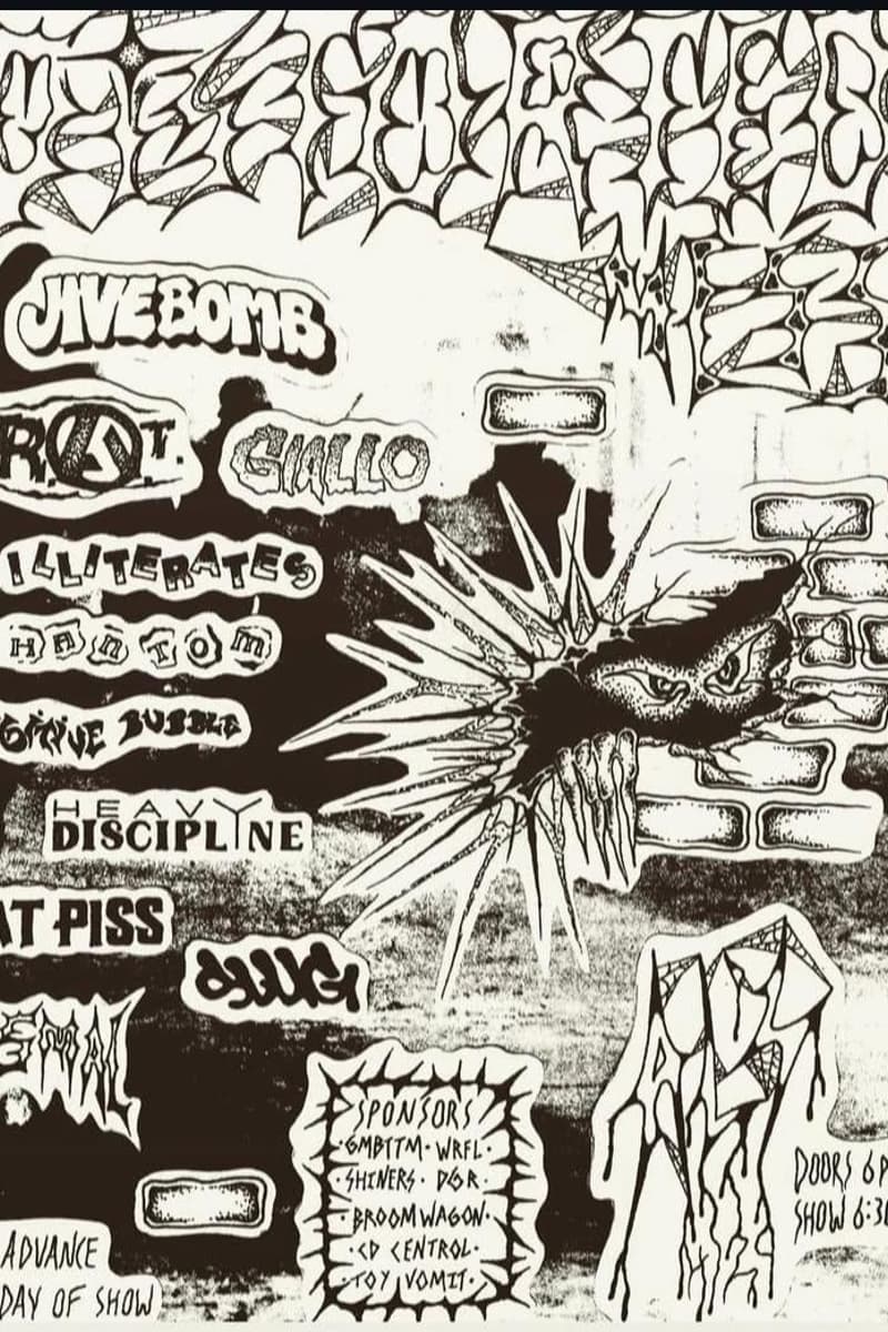Heavy Discipline, Rat Piss, Slug, Dismal Howl, Illiterates - at Desaparecidos Niles (tentative reading of top graffiti text)