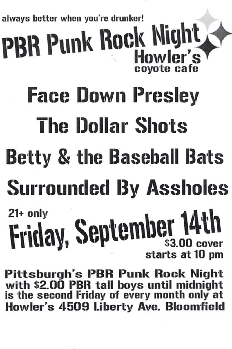 Surrounded By Assholes, The Dollar Shots, Face Down Presley, Betty & the Baseball Bats - at Howler's Coyote Cafe - Pittsburgh, PA - Sep 14, 2001