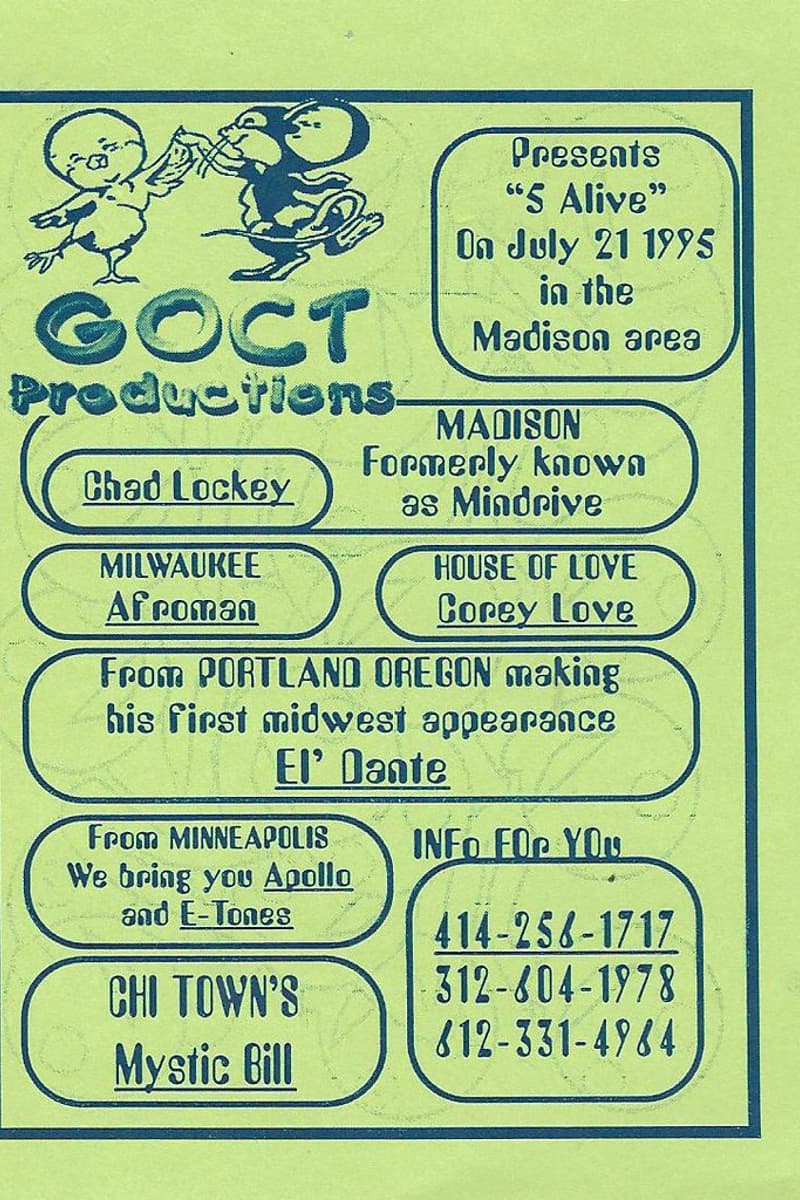 Corey Love (House of Love), Apollo and E-Tones, Madison (formerly known as Mindrive), afroman, Chad Lockey - Madison, WI - Jul 21, 1995