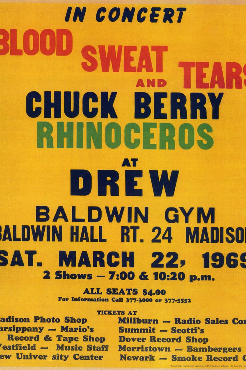 Rhinoceros, Blood Sweat and Tears, Chuck Berry - at Baldwin Gym, Baldwin Hall - Madison, NJ - Mar 22, 1969
