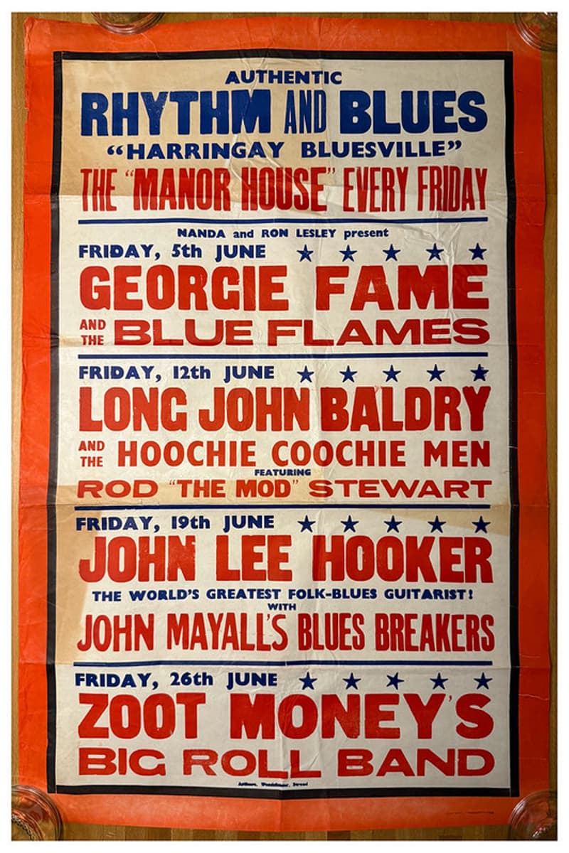 Long John Baldry and the Hoochie Coochie Men, John Lee Hooker, Georgie Fame and the Blue Flames, Rod 'The Mod' Stewart, John Mayall's Blues Breakers - at The Manor House - Harringay