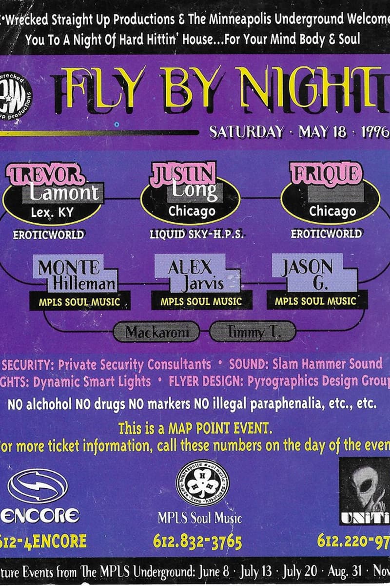 Trevor Lamont, Timmy T., Mackaroni, Jason G., Frique - at Map Point Event (location revealed by phone on day of event) - Minneapolis, MN - May 18, 1996
