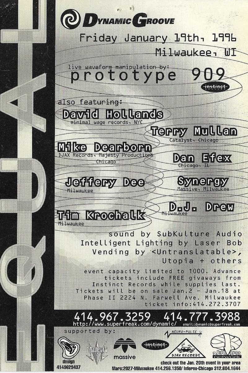 Terry Mullan, D.J. Drew, David Hollands, Tim Krochalk, Prototype 909 - at Equate - Milwaukee, WI - Jan 19, 1996