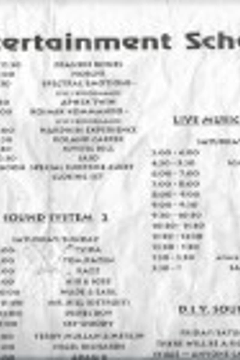 Unknown artists - text too low resolution to reliably extract individual names - at HUR Entertainment Schedule