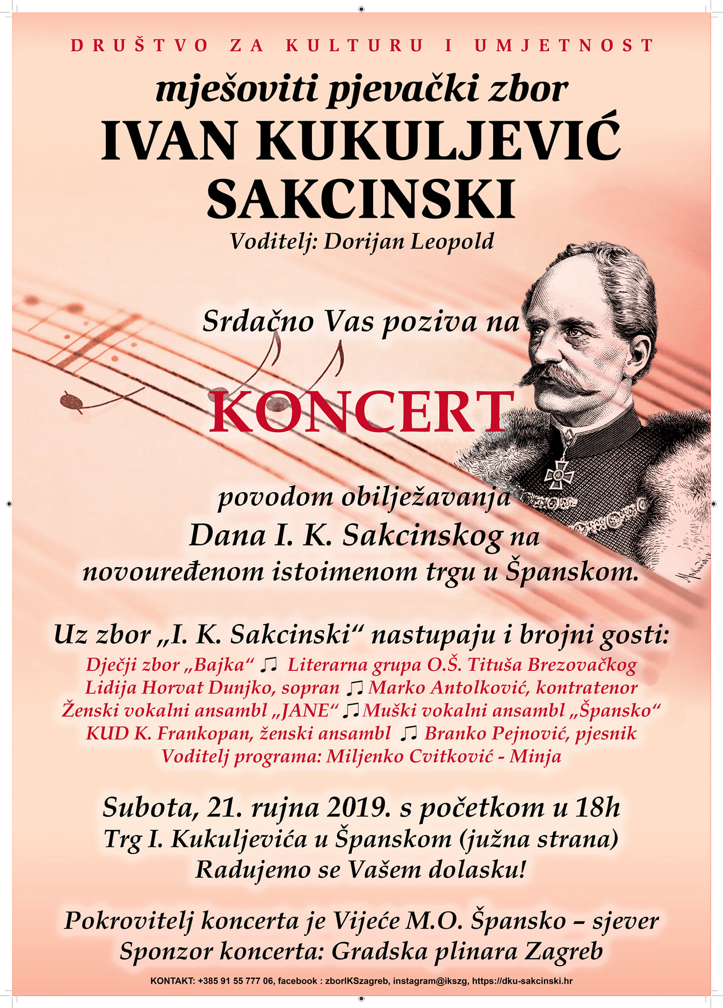 Branko Pejnović (pjesnik), Mješoviti pjevački zbor Ivan Kukuljević Sakcinski, Marko Antolković (kontratenor), KUD K. Frankopan (ženski ansambl), Dječji zbor 'Bajka' - at Trg I. Kukuljevića u Španskom (južna strana) - Zagreb (Špansko) - Sep 21, 2019