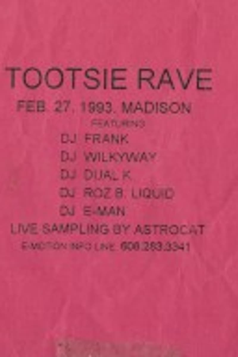 DJ E-MAN, DJ Roz B. Liquid, DJ Frank, DJ Wilkyway, DJ Dual-K - at Tootsie Rave - Madison, WI - Feb 27, 1993