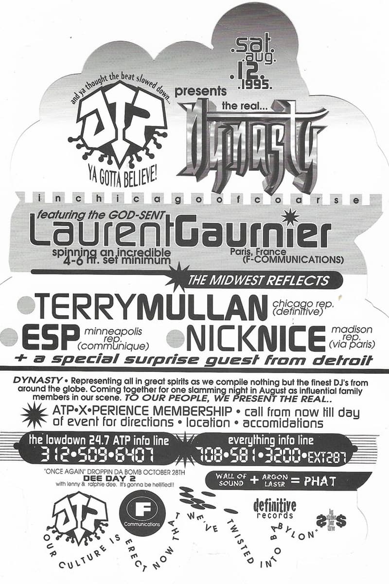 Terry Mullan, Laurent Garnier, ESP, Nick Nice, Special Surprise Guest from Detroit - at ATP (ATP X-Perience) - Chicago, IL - Aug 12, 1995