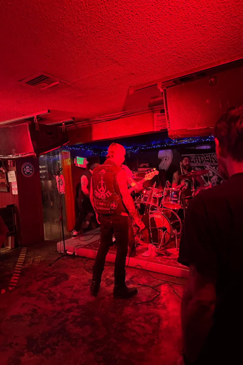 CRUCFIX (Crucifix), FEAR (visible on bass drum head) - at Unknown - possible skull and crossbones logo venue