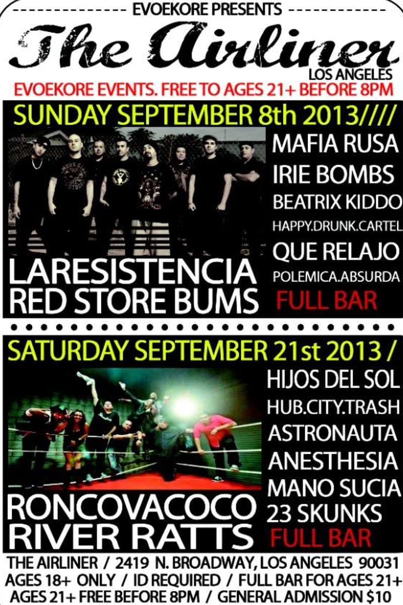 Que Relajo, Roncovacoco, Beatrix Kiddo, 23 Skunks, Mano Sucia - Los Angeles, CA - Sep 8, 2013